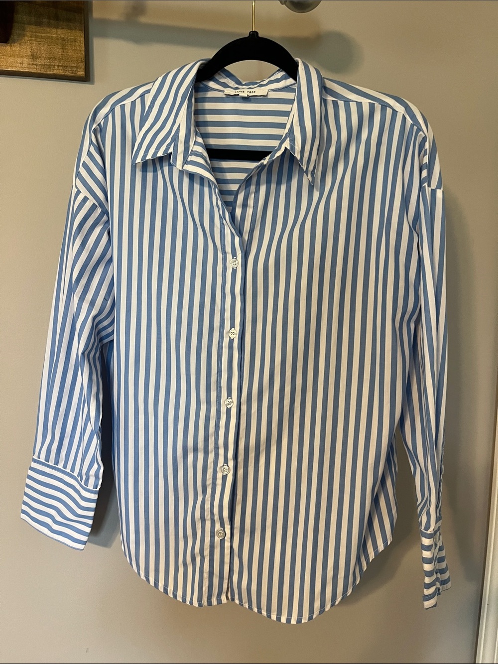 Love Tree Blue and White Striped Shirt